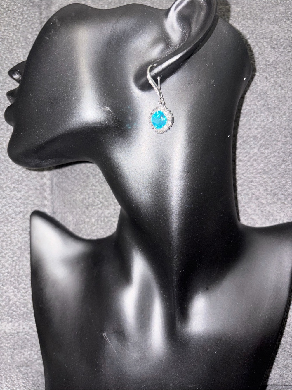 Blue Crystal Drop Earrings | Silver Tone Rhinestone Dangle Earrings - Picture 2 of 4